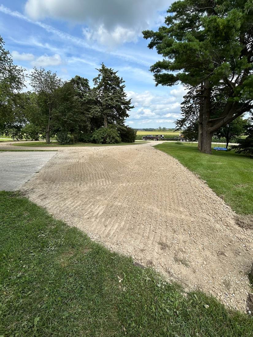 Circular driveway after revitalization, fresh and even, angle one