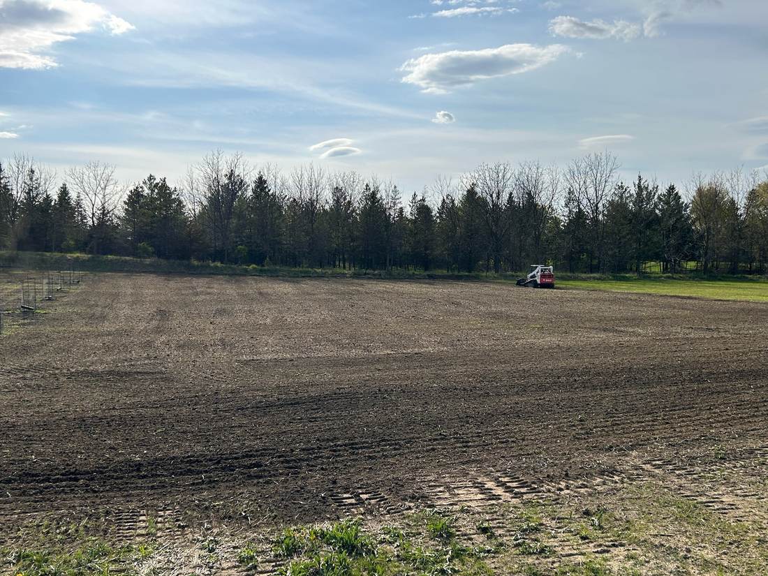Field after soil conditioning, freshly worked and level